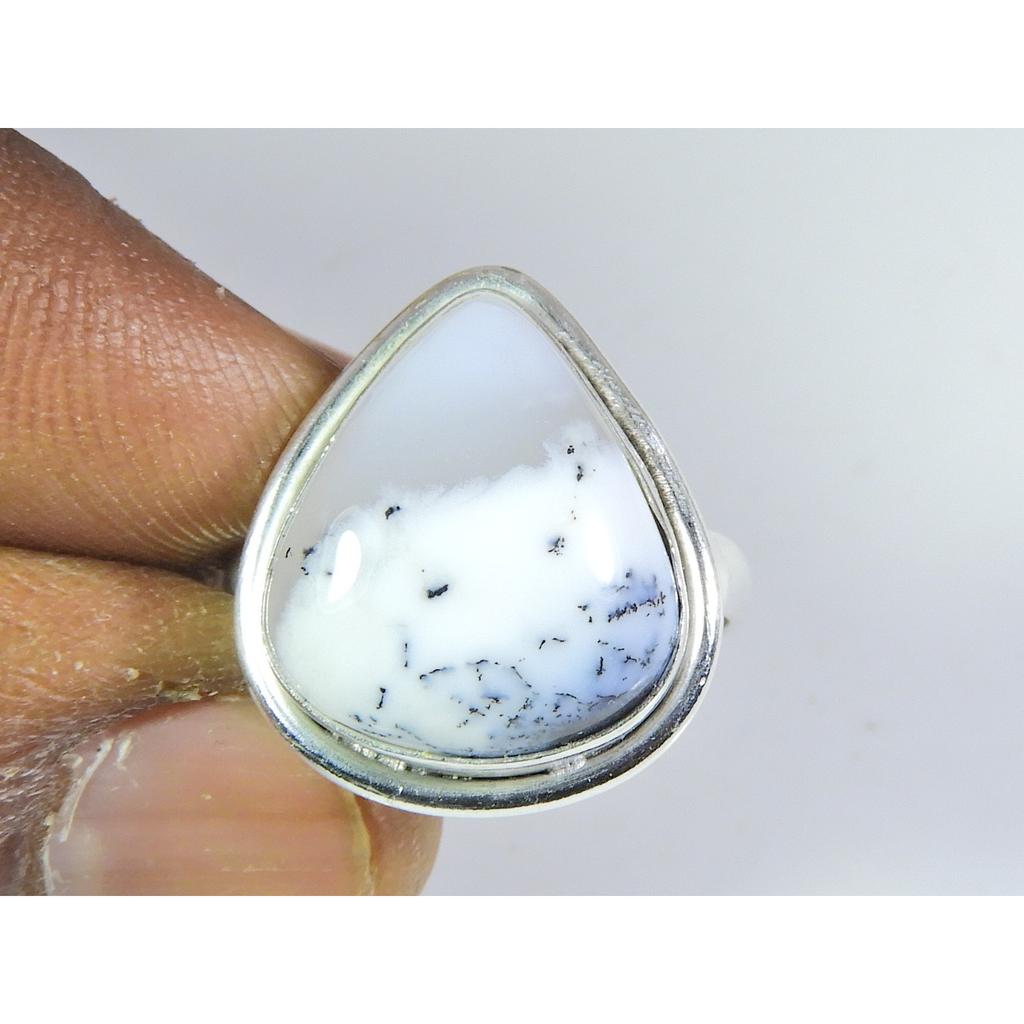 Natural Dendrite Opal Gemstone 925 Solid Sterling Silver Ring Size US-8.5 PG-227