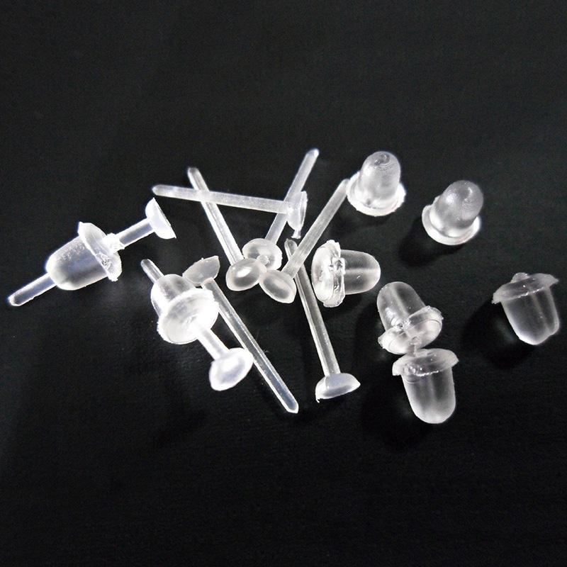50pcs Invisible Plastic Earrings Blank Pins Stud Tiny Head Findings Back Post Earnuts Pad Nickel