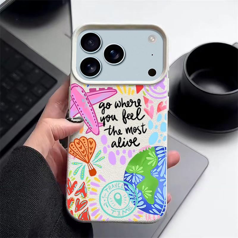 For iPhone 17 Pro Max Case Luxury Cartoon Fire Balloon Pattern Leather Texture Silicone Cover For iPhone 16 Pro Max 15 14 13 12 11 16E Air