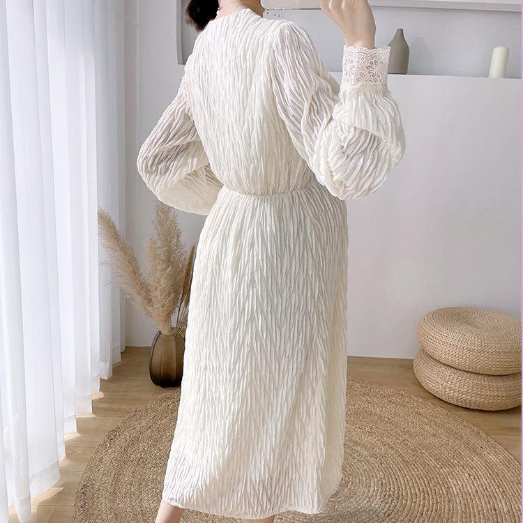 Těhotenské šaty Jarní Podzimní Oblečení Módní Styl Internetové Celebrity Francouzský V-výstřih Krajková Ozdoba Pohádkové Šaty Podzimní Zimní Sukně