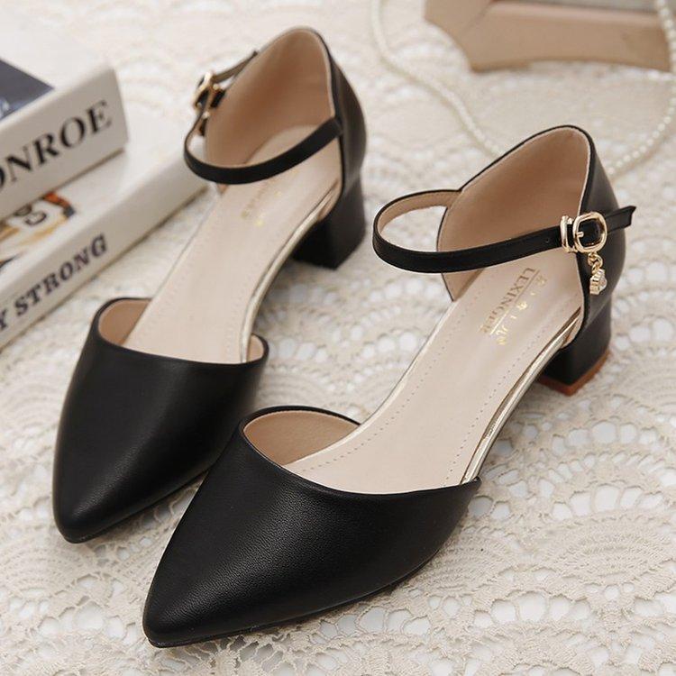 Baotou sandals women's thick heel 2025 spring and summer new middle heel single shoes versatile pointed comfortable work women's sandals