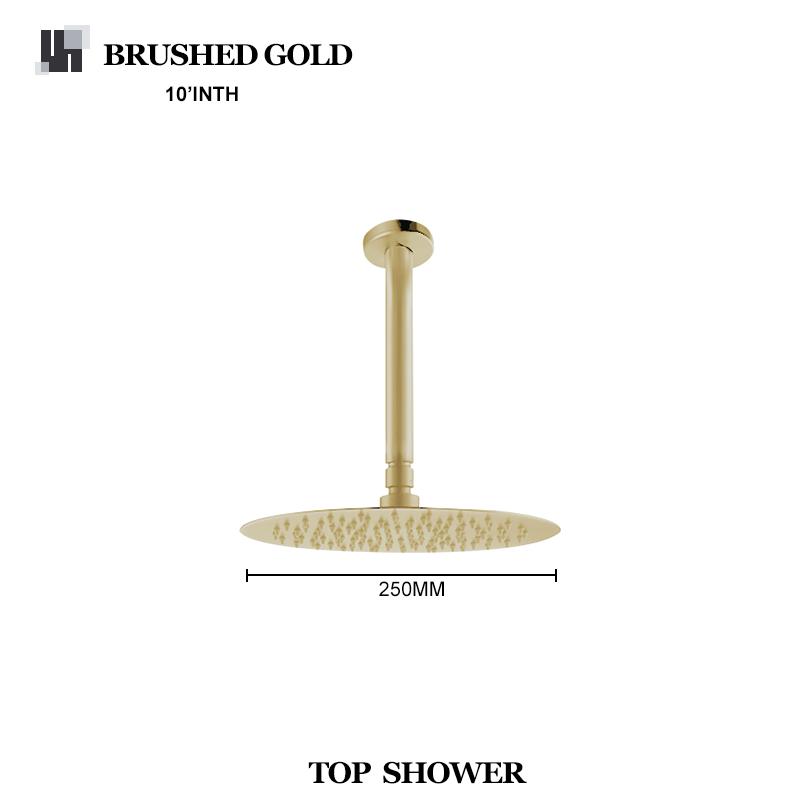 High Quality Brushed Gold 10 Inch Stainless Steel Rainfall Shower Head Bathroom Square Round Showerhead Arm Accessory G1/2