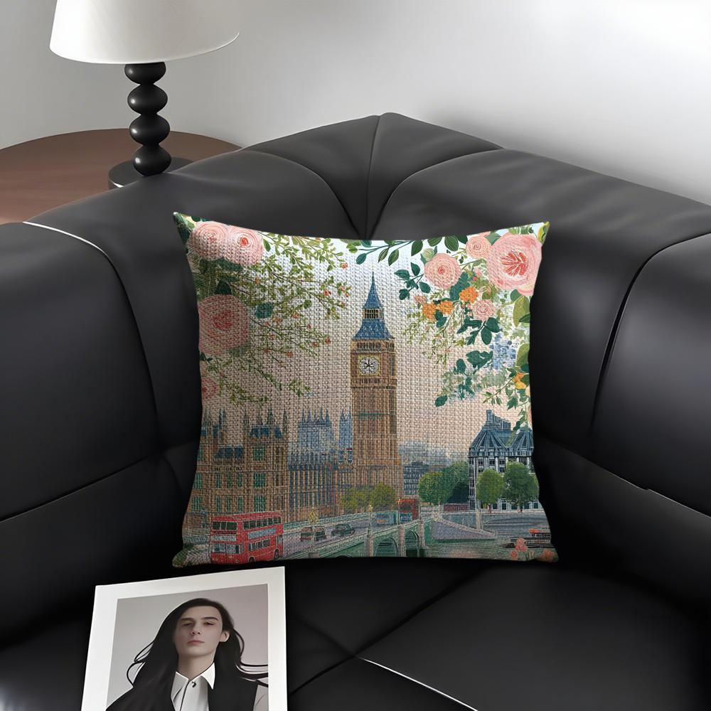 London Fashion Cushion Cover Natural Linen Organic Fabric DoubleSided Printing Sofa Home Decor Gift Pillow Case