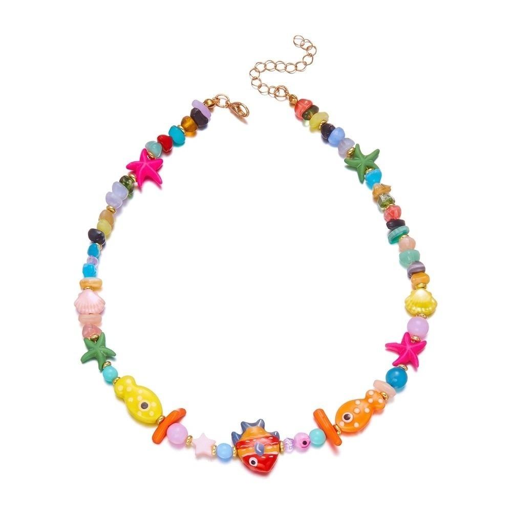 Scallops Fish Charms Pendant Ceramic Beaded Necklace Fashion Colorful Fish Necklace Summer разноцветный