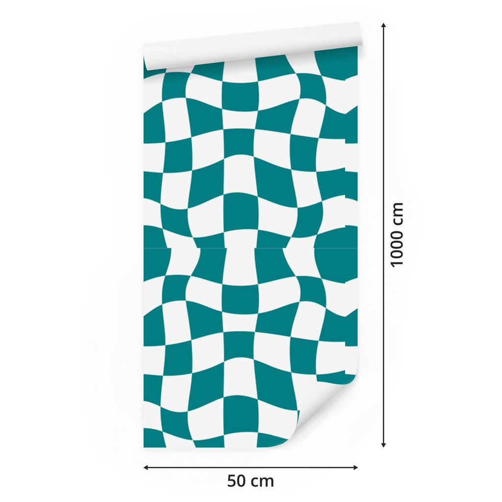 Wallpaper Casual Checkerboard Turquoise for Living Room and Bedroom 50x1000
