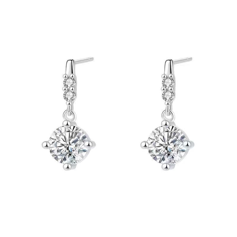 Sterling Silver Zirconia Stud Earrings for Women - Elegant High-End Dangle Design, Versatile for Commuting. Pure Silver