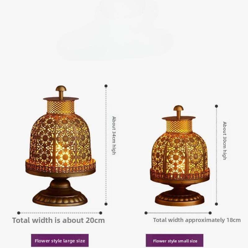 Vintage Iron Candle Holder Decor Tabletop Copper Lantern with Electronic Candle for Dining Room Thai Spa Retro Home Decor