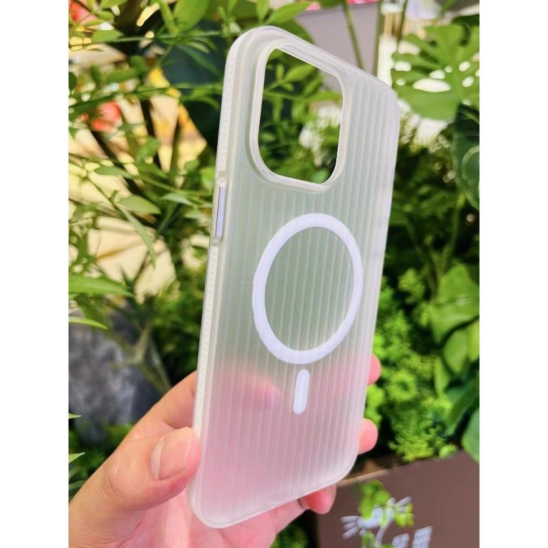 Corrugated Shell Suitable for IPhone15 Mobile Phone Case PC Magnetic Hard Shell Apple 14pro Transparent Two-color Non-slip Frame