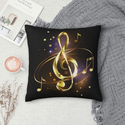 Golden Musical Music Notes Key Square Pillowcase Cushion Cover Pillow Case Throw Pillow Cover for Home Sofa Living Room