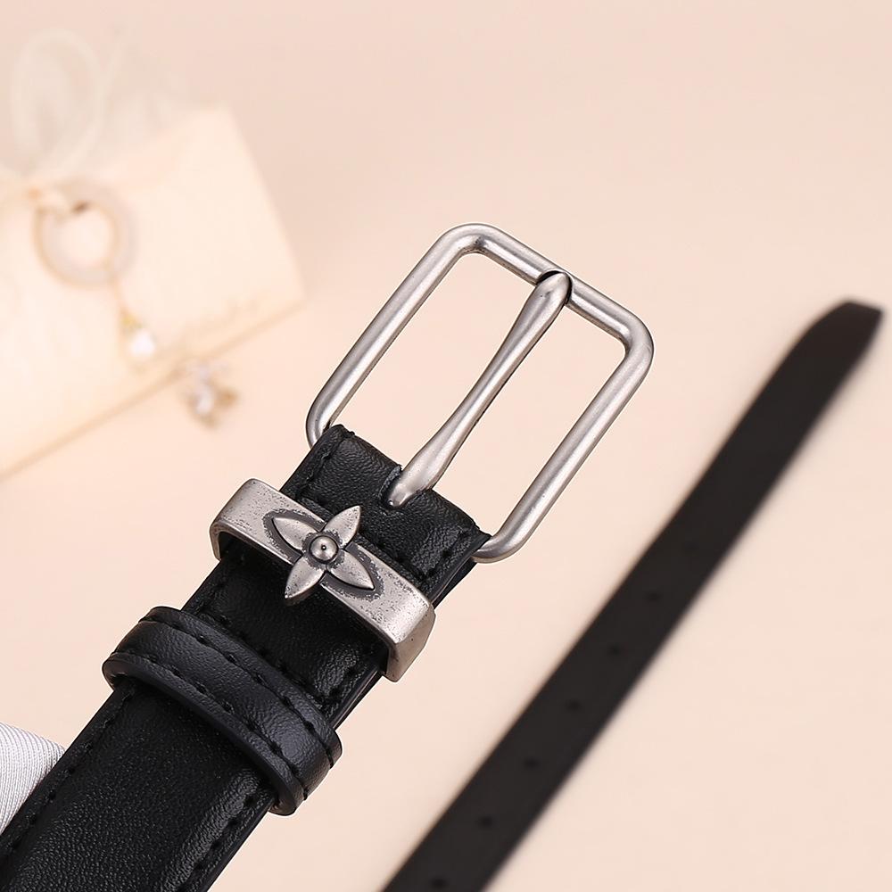 Premium Women'S Belt Leather Cowhide Pin Buckle Small Flower Alloy Belt Business Belt