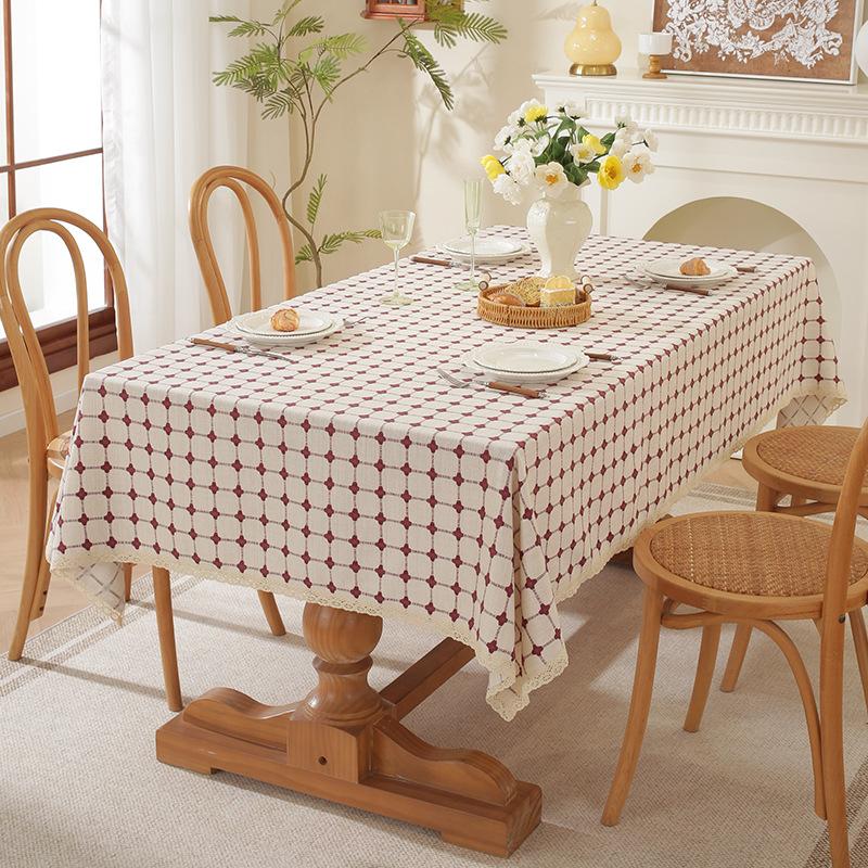 Nordic Tablecloth Fabric Cotton And Linen Small Fresh Small Plaid Rectangular Simple Dining Table Cloth Tablecloth Cover Cloth Retail