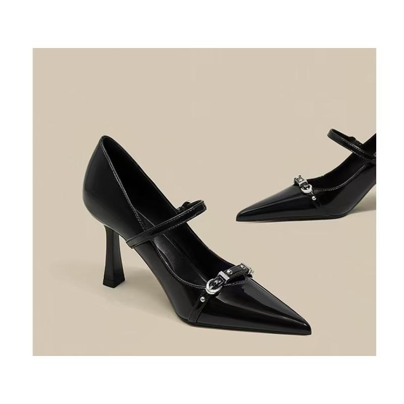 Fashion New Women's Fashion Silver Buckle Slingback High Heels Pointed Thin Heels Leather Shoes for Woman Elegant Party Mary Janes Pumps