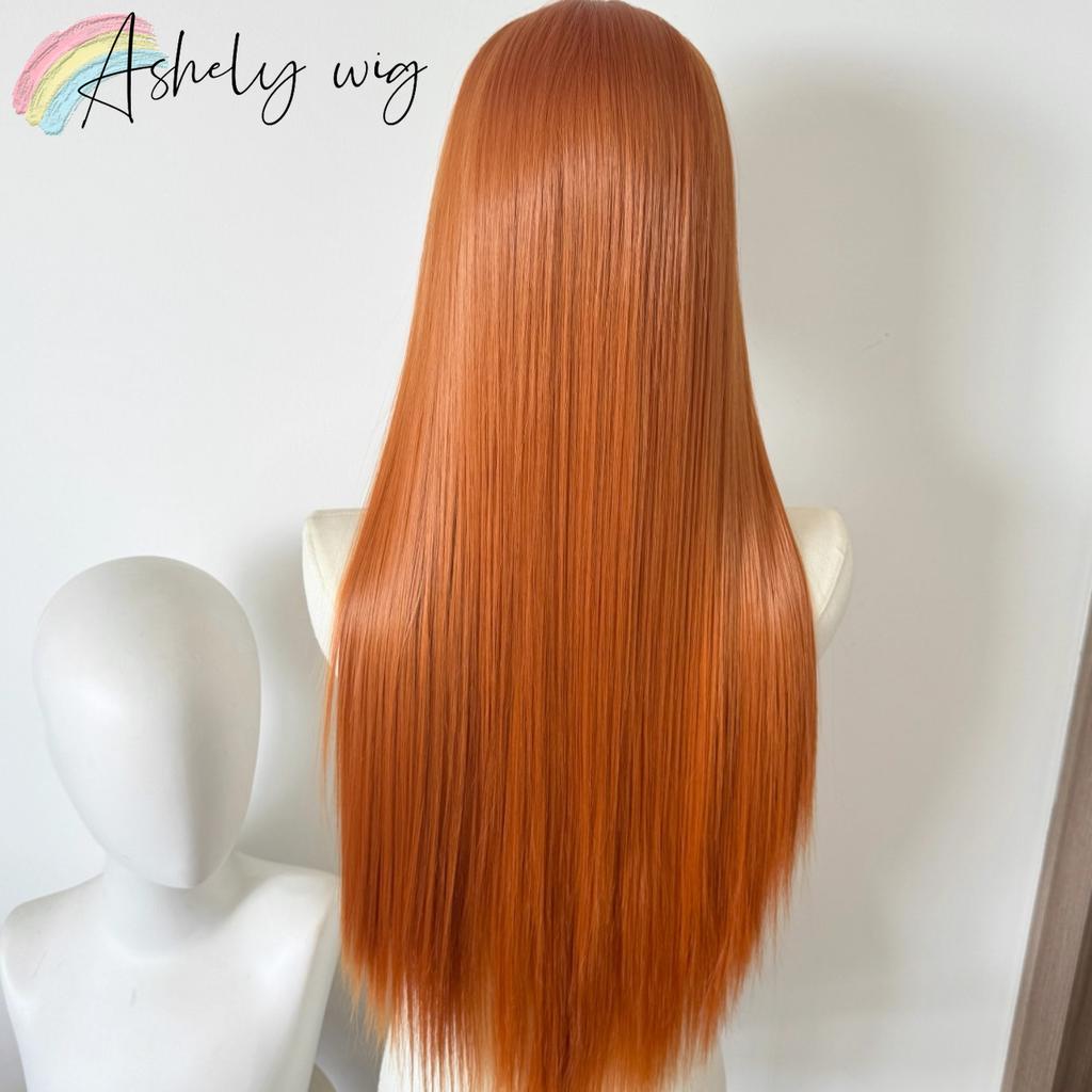 Orange Synthetic Lace Front Wig Long Straight Hair High Temperature Fibers Natural Looking Synthetic Wig High Quality Cosplay