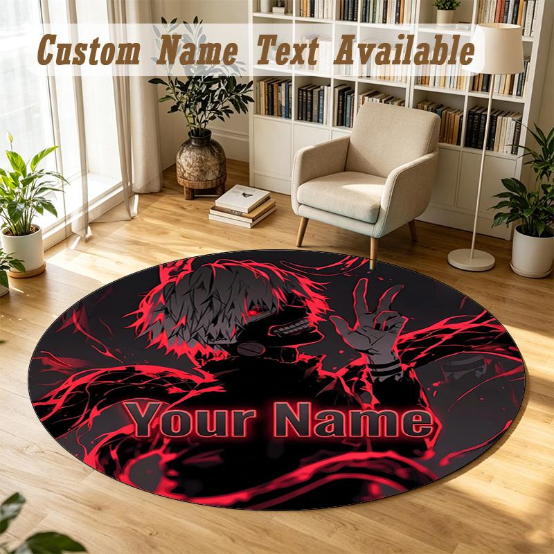 Round Rug Custom NameTokyo Ghoul Pattern Non Slip Carpet Home Floor Decor