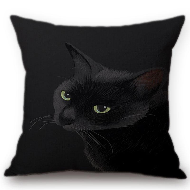Cute Lovely Black Cat Cushion Cover Cotton Linen Square Throw Pillows 45X45Cm Home Office Deco Car Sofa Pillow Case Almofadas