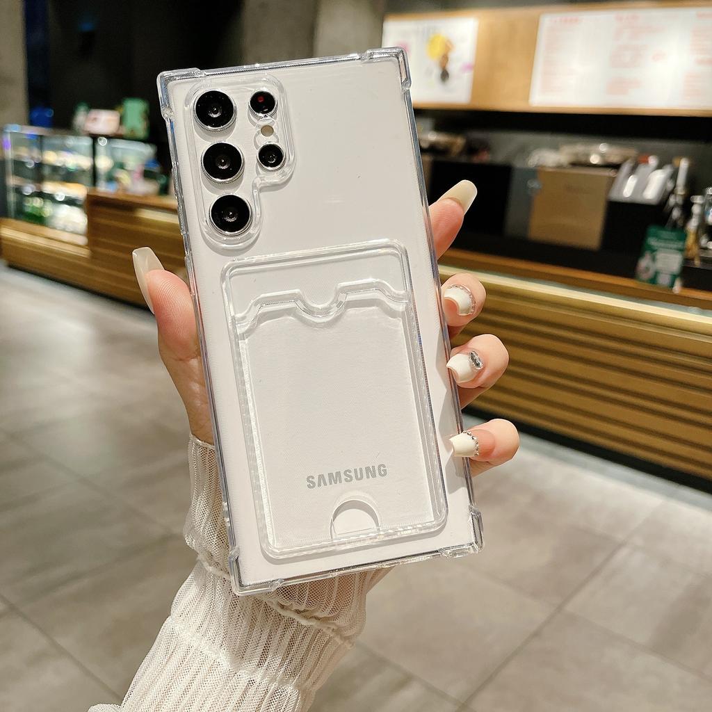 Card Holder Wallet Clear Case For Samsung Galaxy S24 S23 S22 S21 Ultra Plus S20 FE A55 A35 A25 A15 A54 A34 A14 Silicone Cover