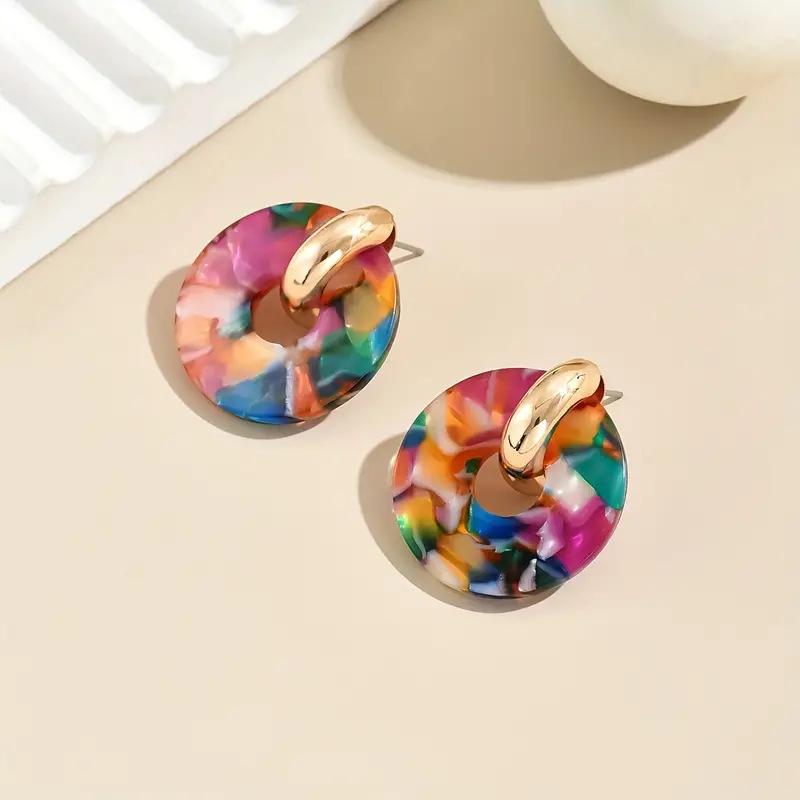 Acrylic Round Acetate Fiber Stud Earrings, Creative & Elegant Style