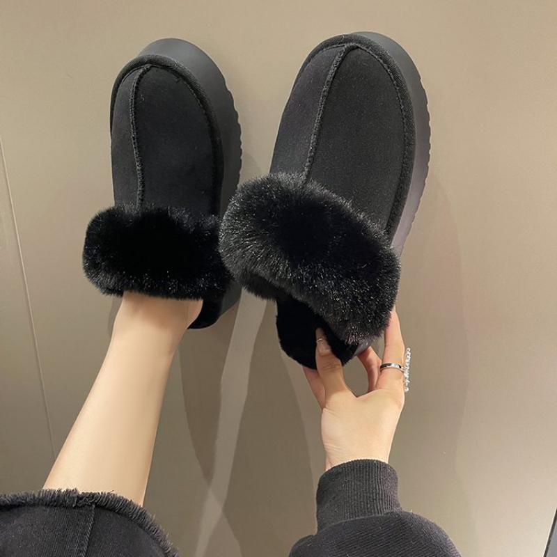 Women Home Slippers Winter Furry Slides Woman Casual Comfort Warm Flat Platform Flip Flops Cotton Bedroom Shoes