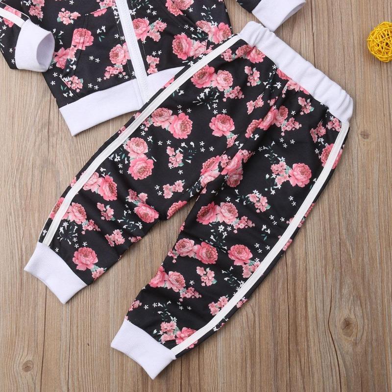 Fashion Warm Autumn and Winter Sweater Suit Newborn Baby Toddler Girl Sportswear Floral Sweatshirt Suit Flying  Suit Jacket