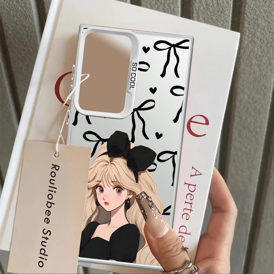 Cartoon Girl Bow Phone Cover Case for Samsung Galaxy S25 S22 S24 FE S25Edge S23 Ultra S20 Plus S23 Note 20 Ultra S21