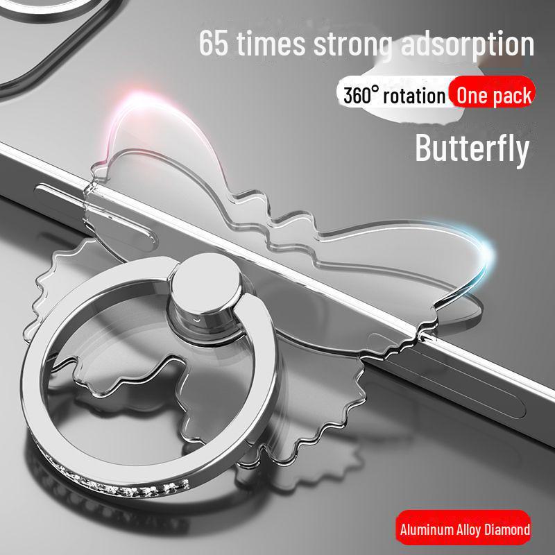 Soporte para Anillo de Teléfono Transparente con Incrustaciones de Diamantes Giratorio 360° con Adhesivo Fuerte