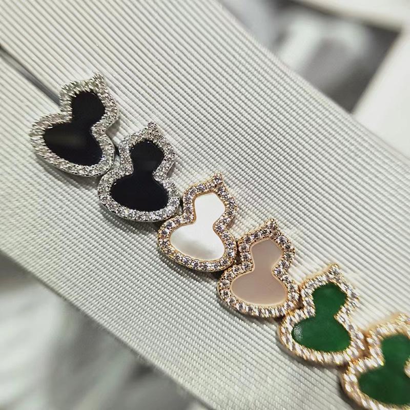 

High-Quality 18K Rose Gold Gourd Earrings with Agate, Jade, and High-Carbon Diamonds