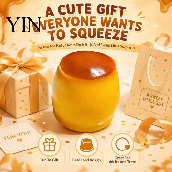 Hand Exercise Ball 1/2Pcs Stress Relief Crunchy Pudding Toy, Fake Caramel Squeeze Dessert Sensory Fidget Toy Simulated Gift for Adults Kids