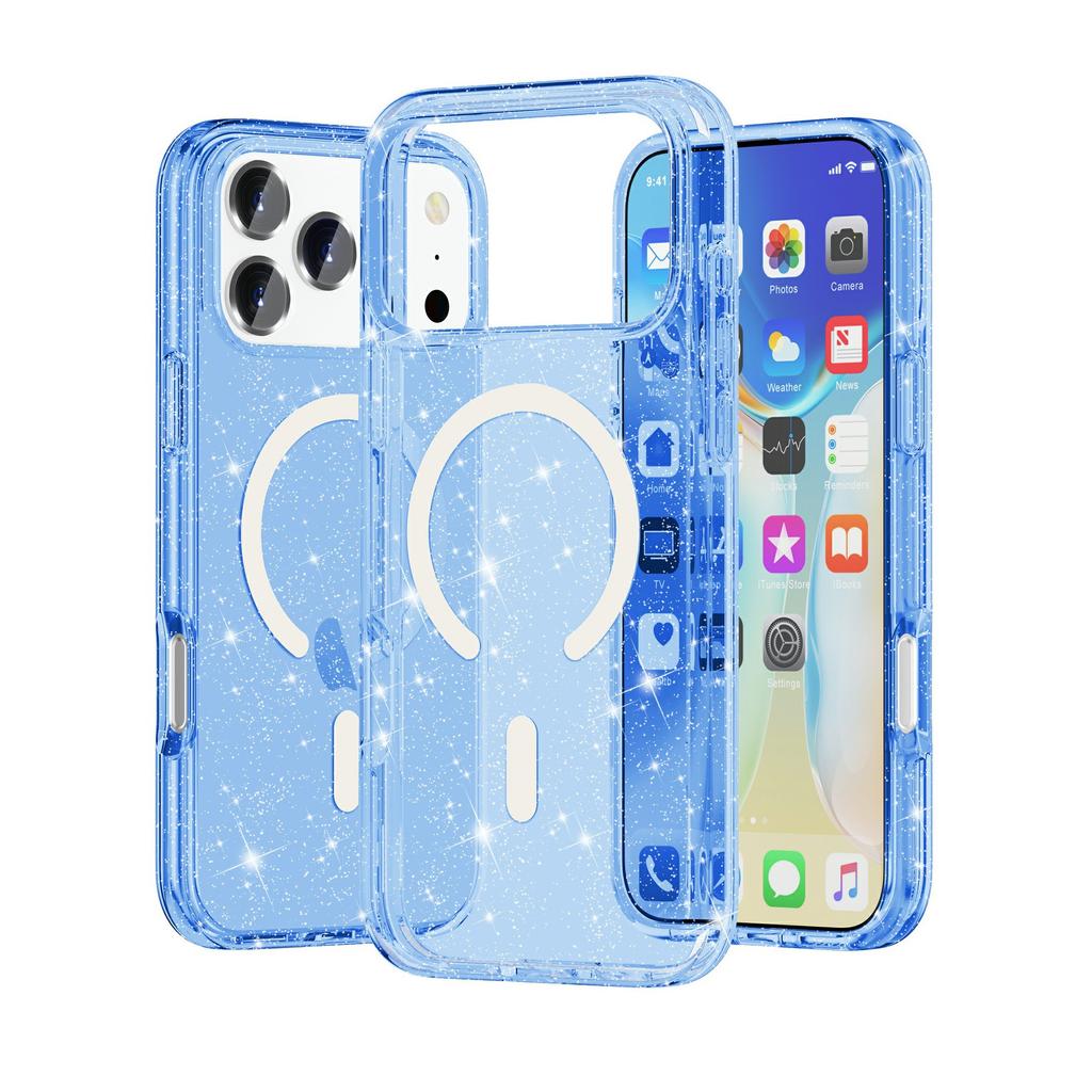 iPhone18ProMax Magnetic Mobile Phone Case Is Suitable for Apple 18Pro Terminator Transparent Glitter MagSafe Case.