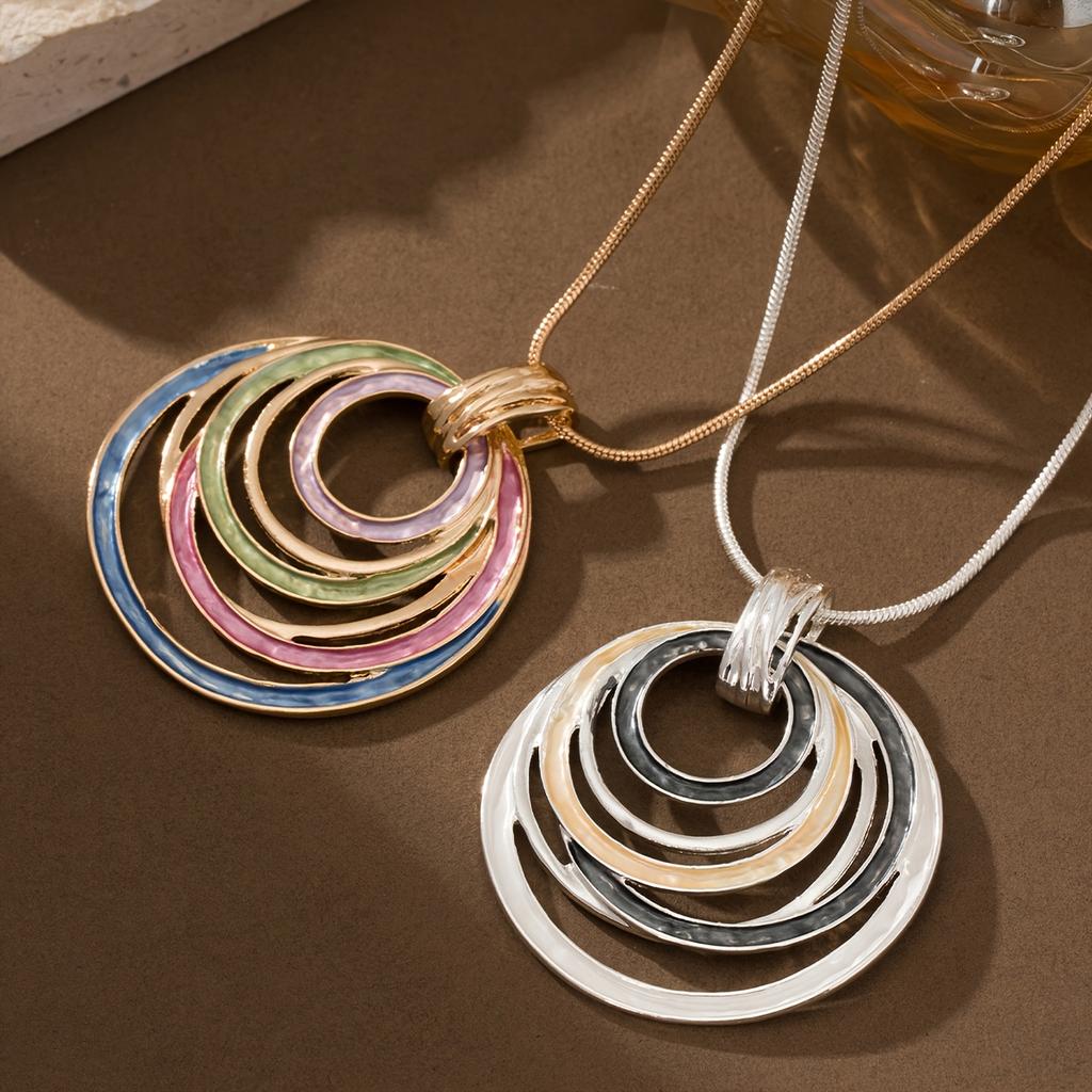 Retro Böhmisk Dam Justerbart Geometriskt Runt Ihåligt Hänghalsband Legering Emaljsmycken med KC Guldplätering, Flerfärgade Alternativ för