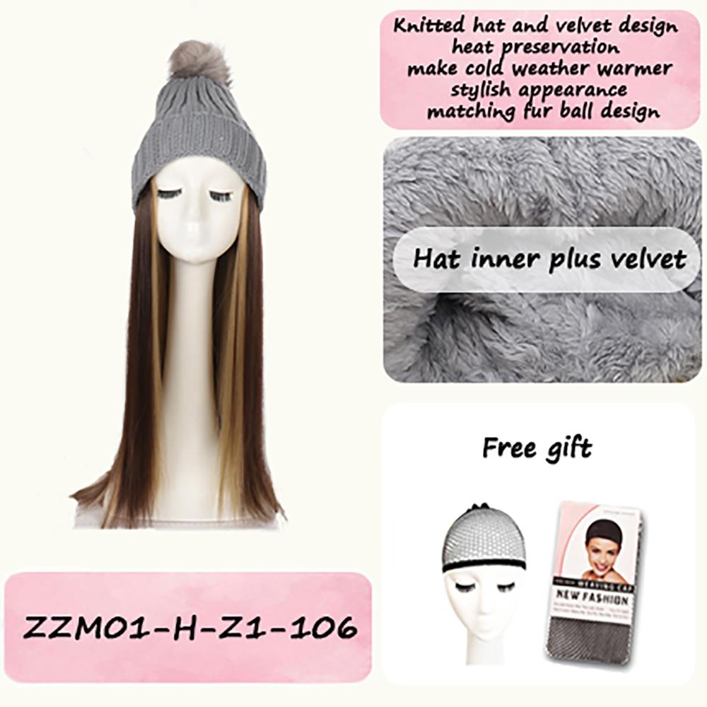 Women's Winter Wig Hat Knitted Hat Long Wave Straight Hair Synthetic Hat Wig
