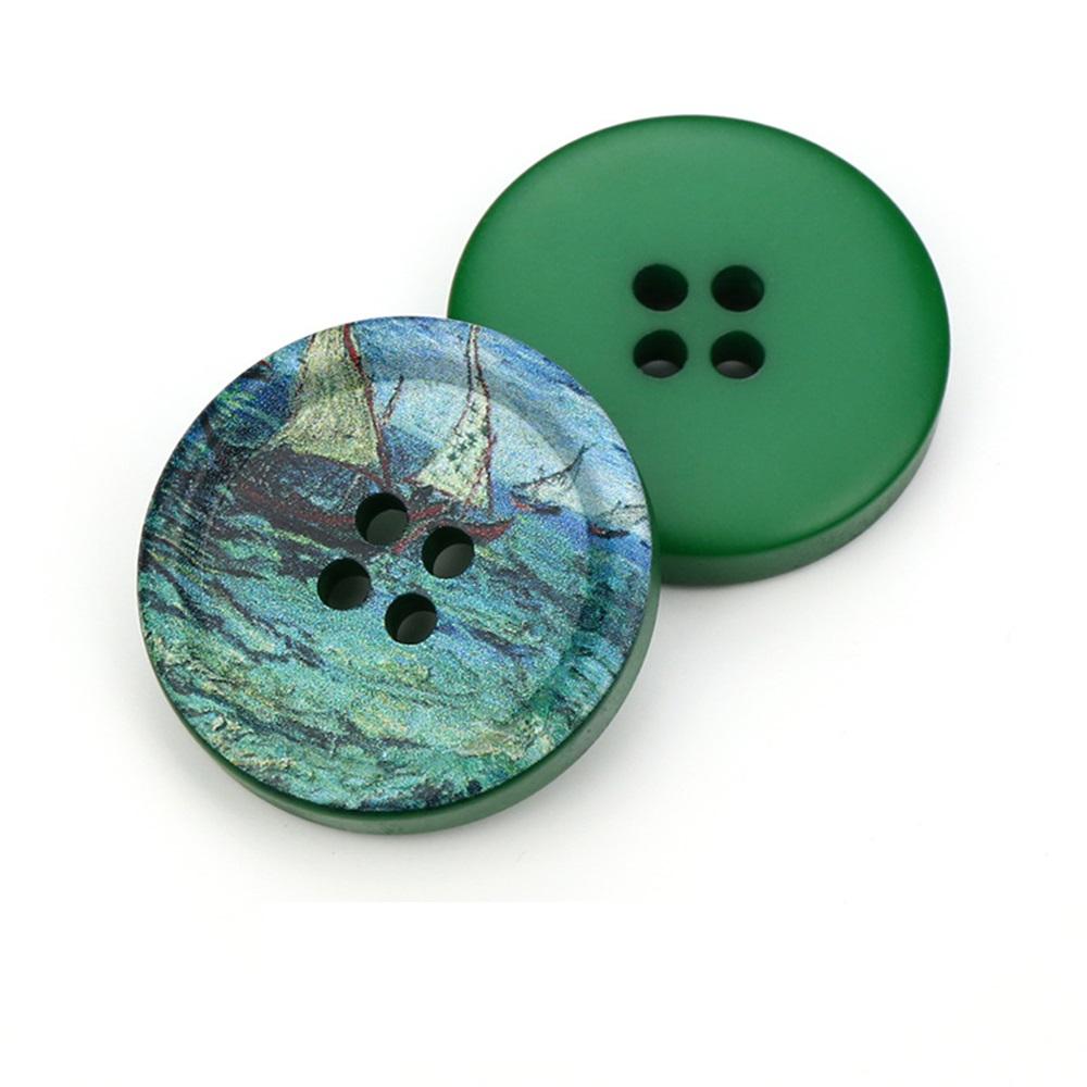 Resin Round 4 Holes Buttons Landscape Print 21Mm-34Mm Diy Handmade Sewing Accessories For Clothing Decorative Buttons Tool 5Pcs