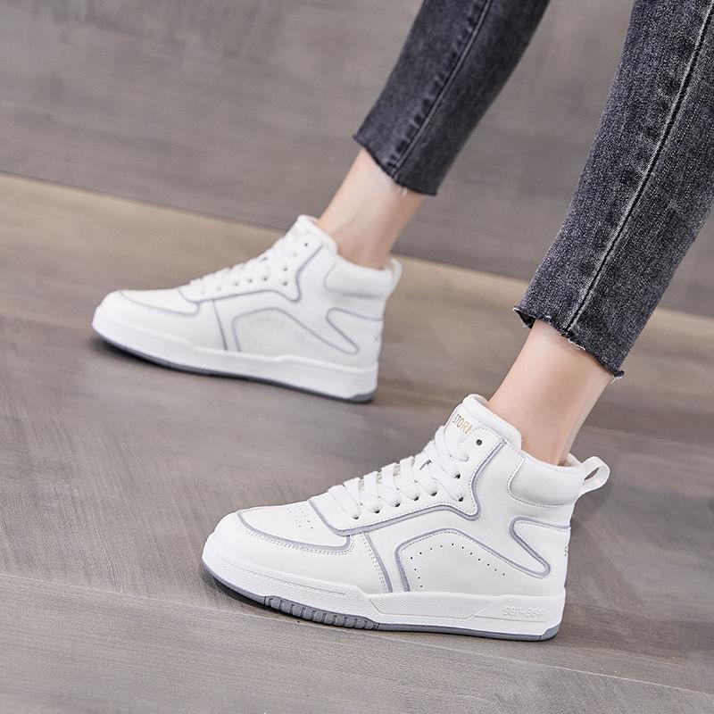 Warm Plush Winter Genuine Leather Women White Shoes High top Fashion Brand Sneakers Ladies Shoes Casual Soft Breathable