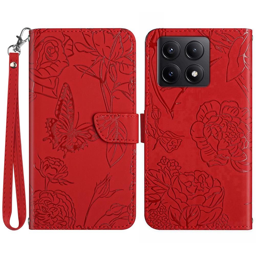 

HT03 For Xiaomi 14T Pro Case Butterfly Flower Imprint Leather Phone Cover with Strap B