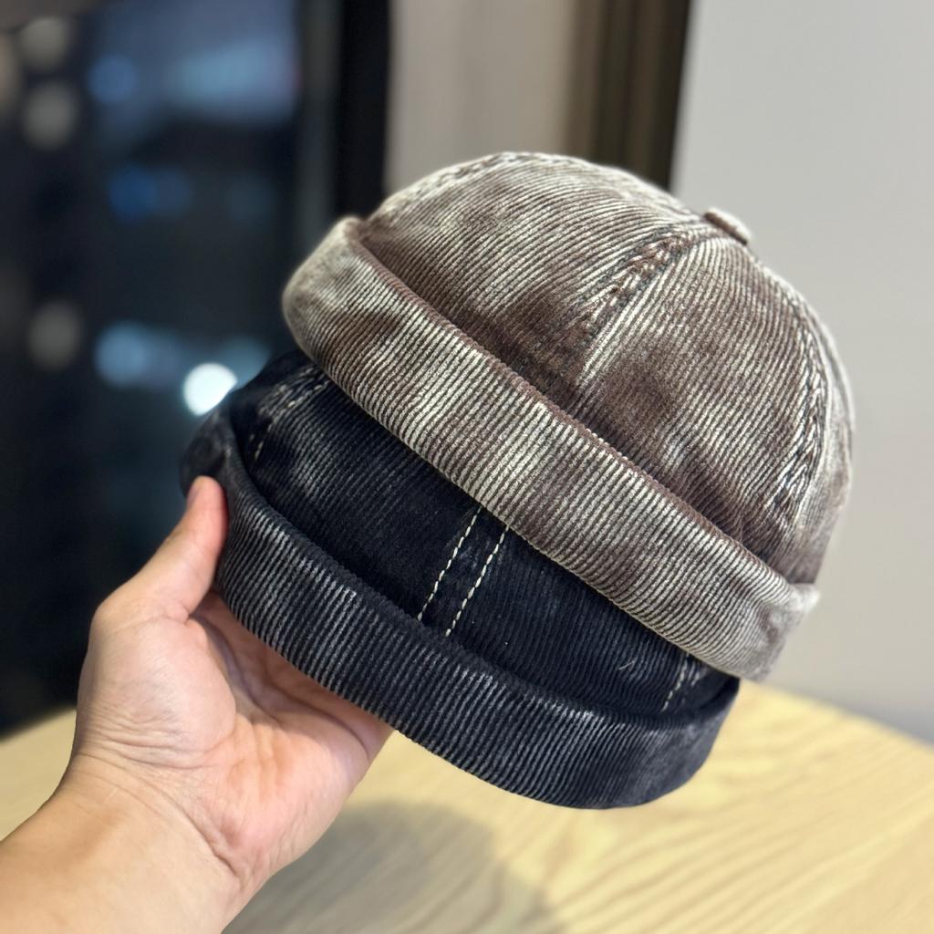 New solid color corduroy brimless beanie hat, unisex, fashionable, simple, casual, versatile, suitable for autumn and winter