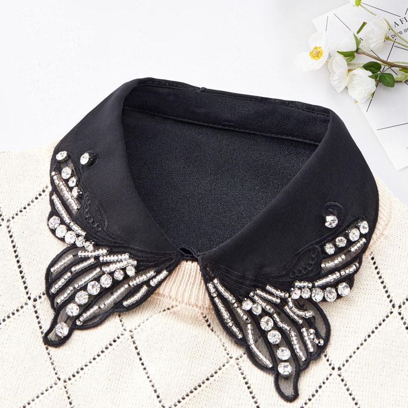 Elegant Beads Fake Collars Woman Vintage Half Shirt False Collar Woman Diamond Embroidery Detachable Collar Faux Col Accessories