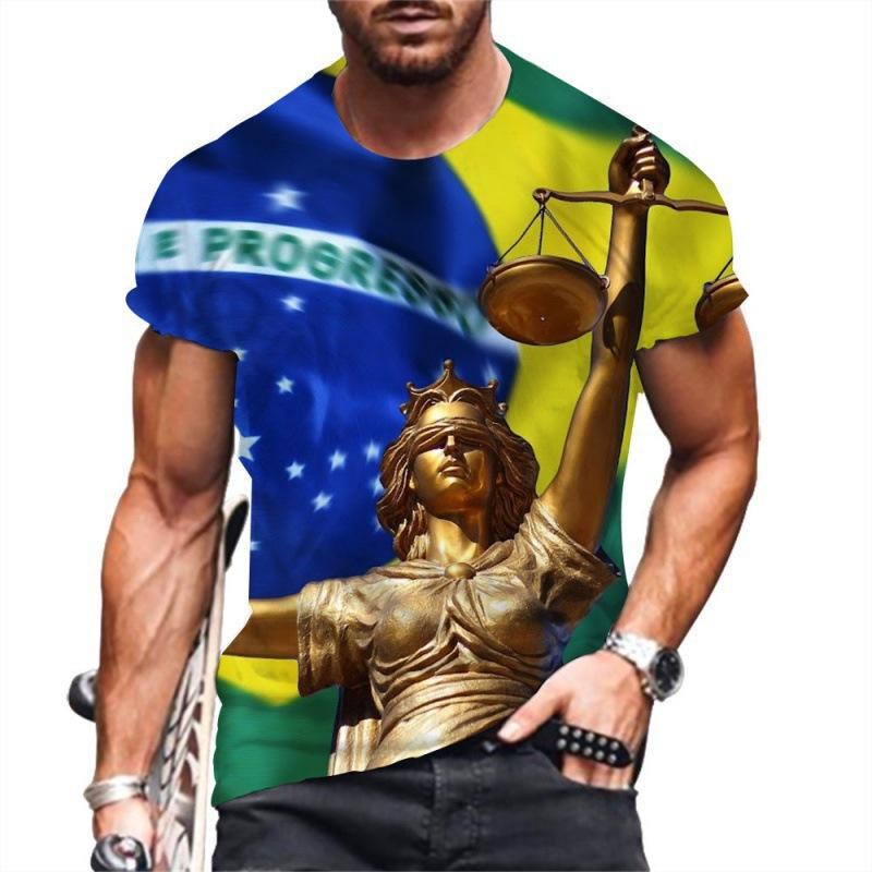 Summer Round Neck 3D Brazilian Flag Football Jersey Print Top Fashionable Casual Short Sleeved Men's T-shirts