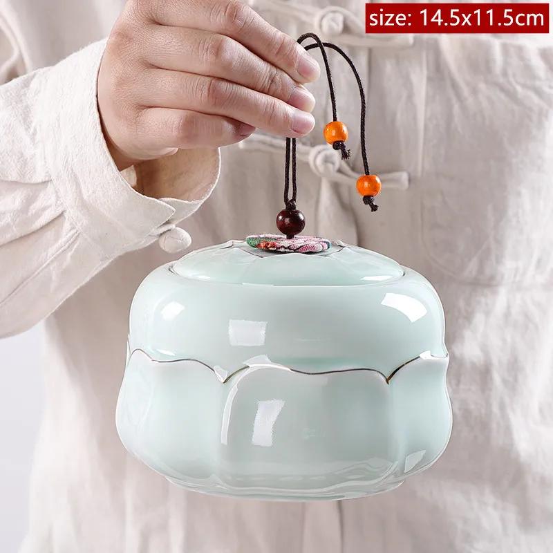 Celadon Portable Tea Jar Household Ceramic Sealed Moisture-proof Tank Tea Coffee Storage Jar Customization Teaware Accessories