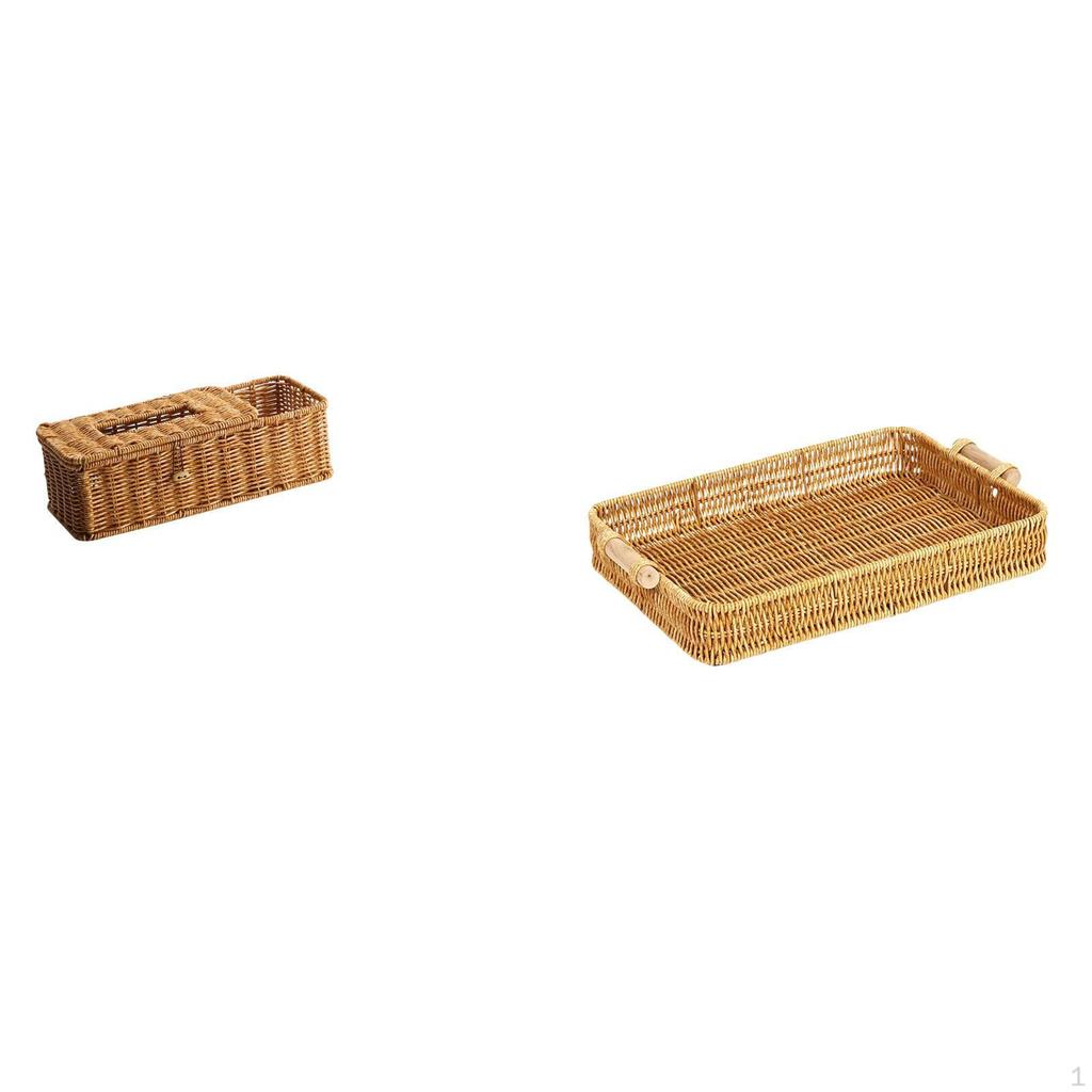 Woven Storage Basket for Remote Control And Tissue Box Desktop Organizer Fruit Snack Bread Plate