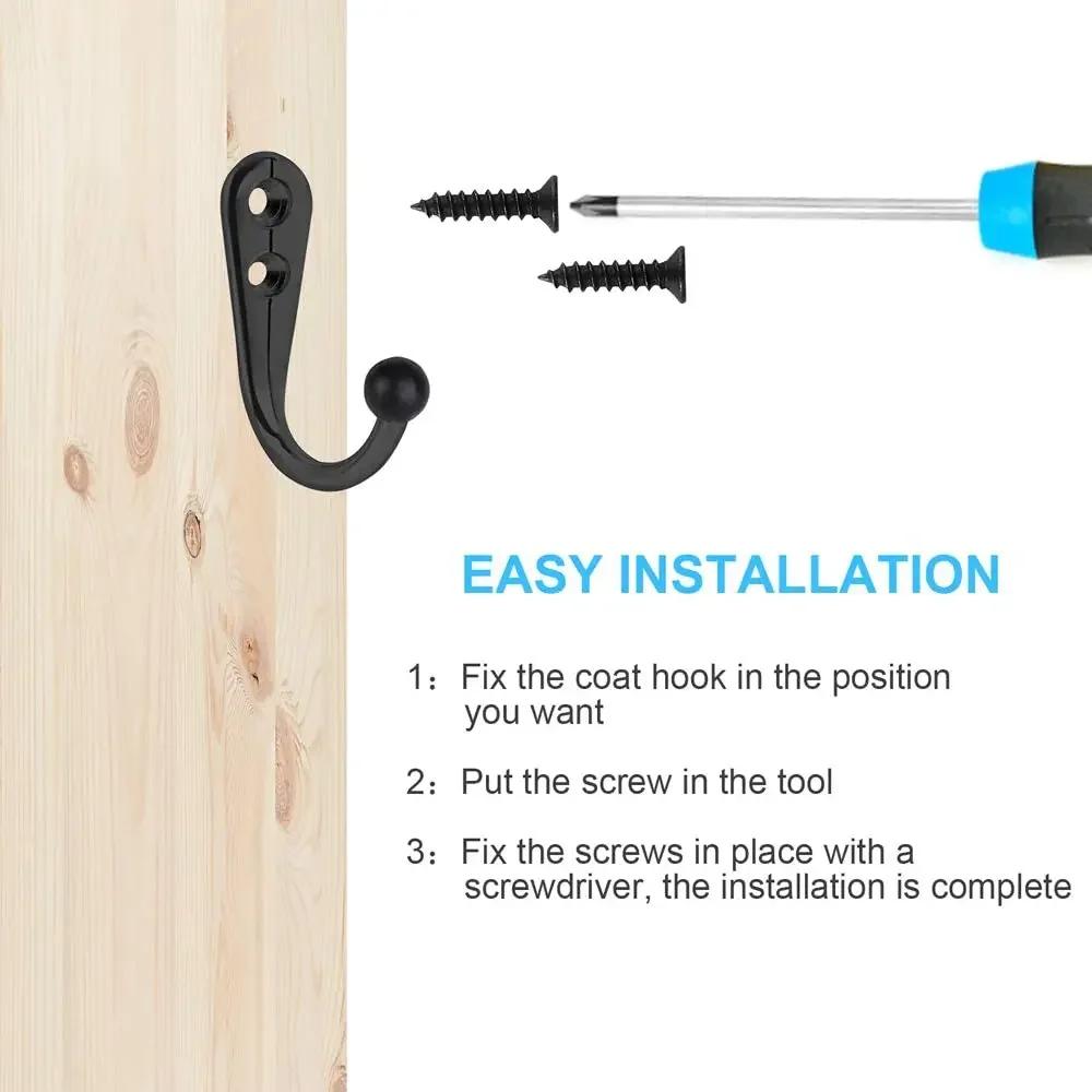 10pc Wall Mounted Single Coat Hanger Hook Rustic Robe Hook Black Metal Towel Hook Classic Style Hanger for Hat Key Closet Bag Backpack