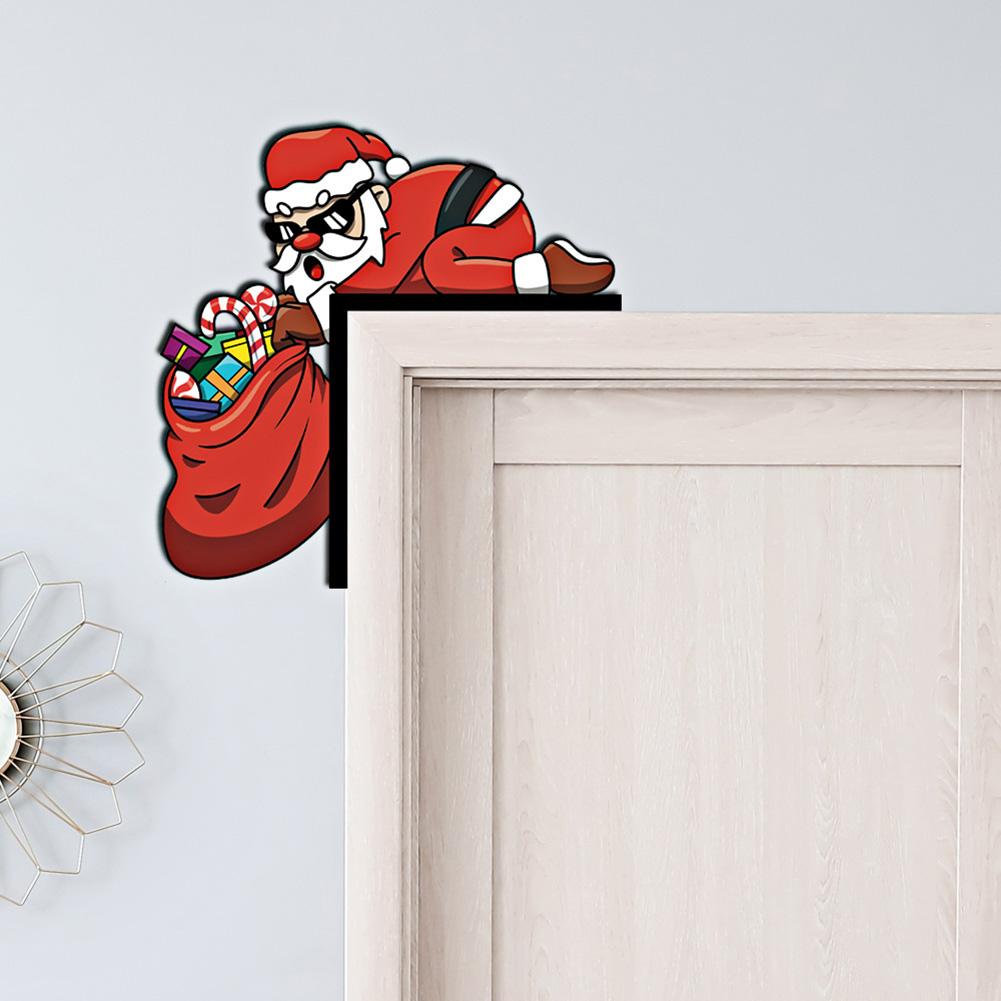 Christmas Door Frame Decor Sticker Snowman &Santa Claus Wooden Door Corner Decor Creative Funny Wall Art For Living Room Bedroom