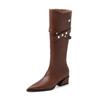 Brown Fashionable and Elegant Temperament Tall Boots 2025 Autumn and Winter New Pointed Thick Heel Belt Buckle Thin Knight Boots