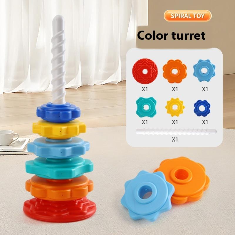 1 Set Montessori Rotating Rainbow Tower Baby Stacking Toys Children Develop Motor Skills Game Spinning Stacking Toy Gifts