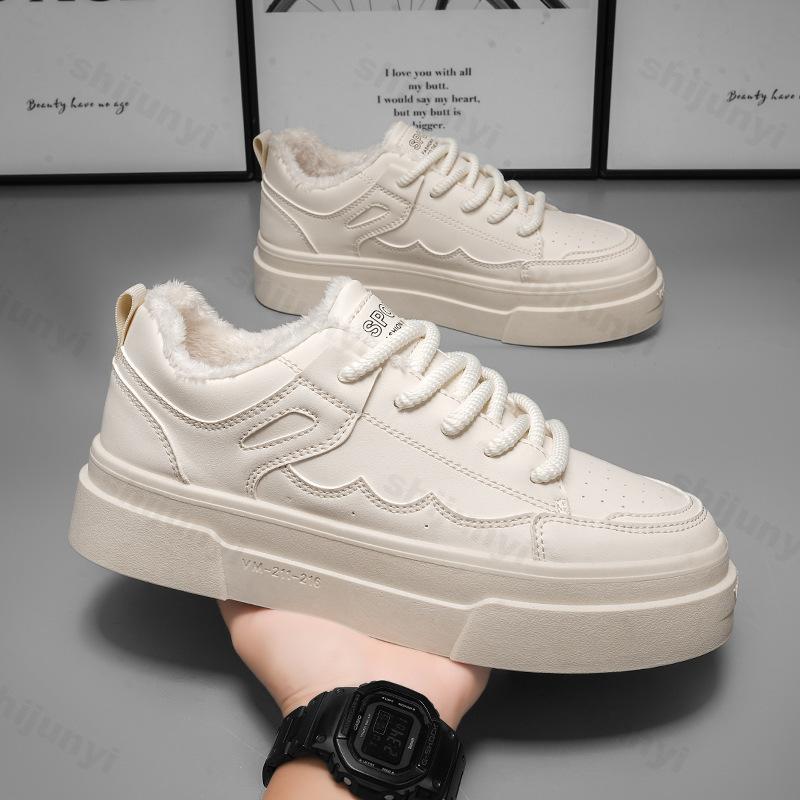

2026 Winter Warm Plush Low Top Thick Soled Casual Shoes for Men Fashi Trend Versatile Soft Comfortable Chunky cott Sneakers 39 бежевый