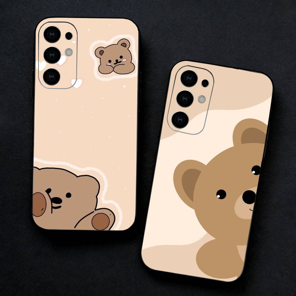 Cute Brown Bear Phone Case For Samsung S25,S24,S23,S22,S21,S20,Ultra,Plus,FE Black Soft Cover