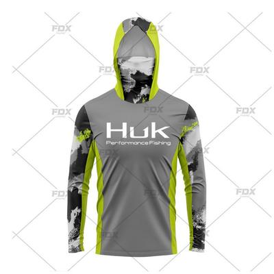 Mens Quick-Dry UPF 50 Sun Protection Fishing Shirt With Hood Face Cover Lightweight Breathable Long Sleeve T-Shirt