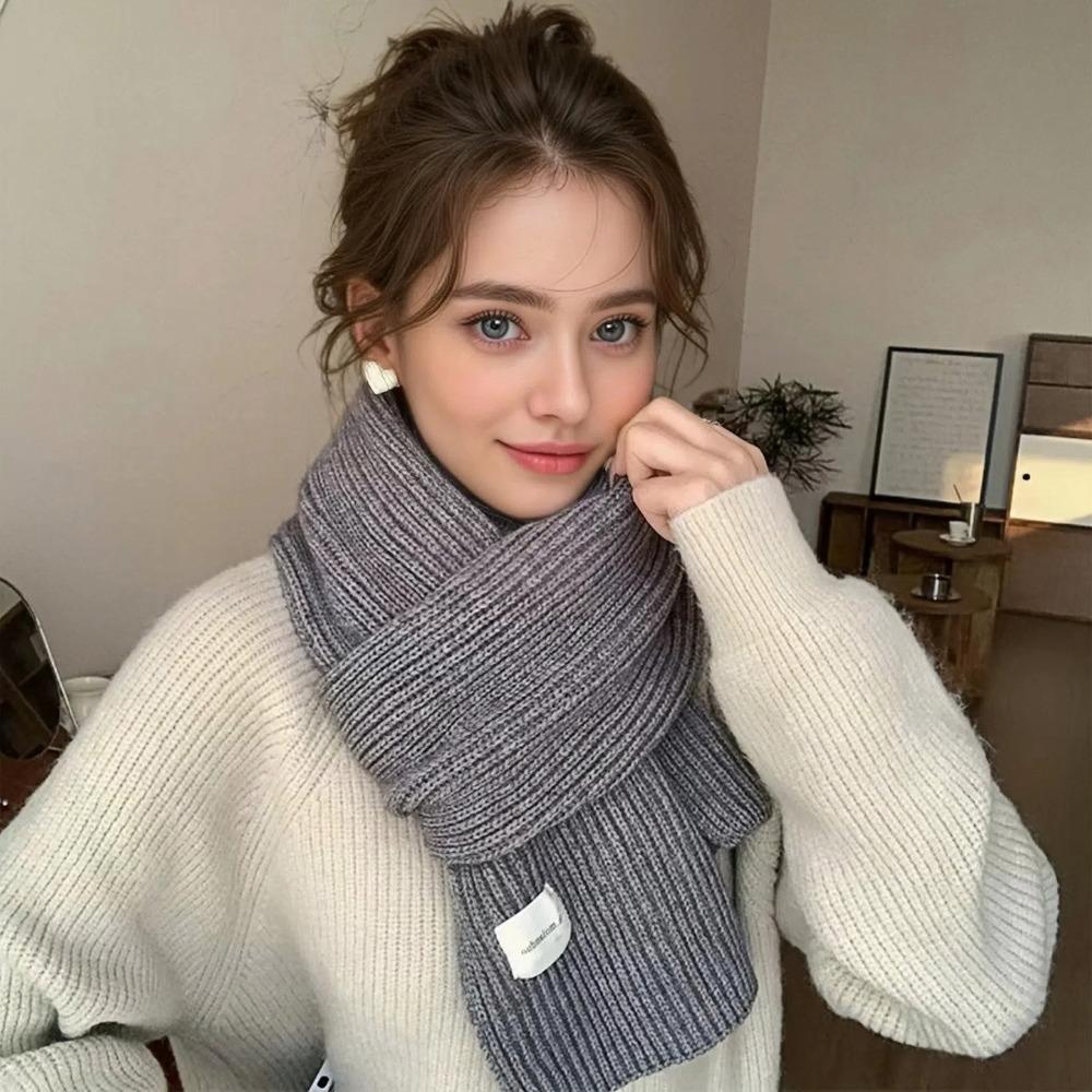 Autumn Winter Women Knitted Wool Scarf Fashionable Solid Color Warm White Ring Scarf Christmas And New  Gifts For Men Girls