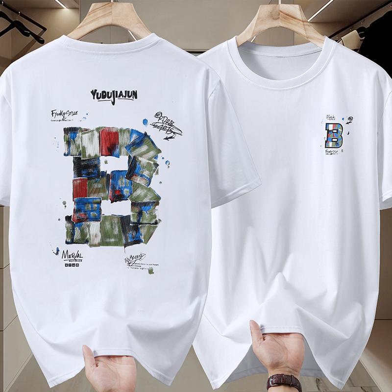 4XL-11XL Большие размеры Топы Летние футболки большого размера Мужские футболки с коротким рукавом Модная винтажная одежда 11XL(170kg-185kg) белый