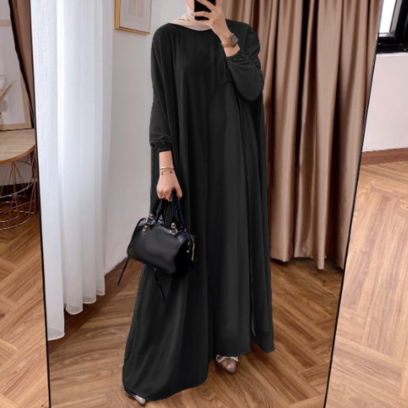 ZANZEA Kvinner Casual Falsk Todelt Chiffon Patchwork Langermet Lang Kjole