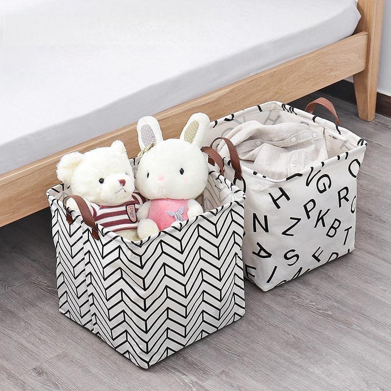 Foldable Cotton Linen Laundry Basket Dirty Clothes Hamper Household Storage Organizer Multifunctional Sundries Storage Bin