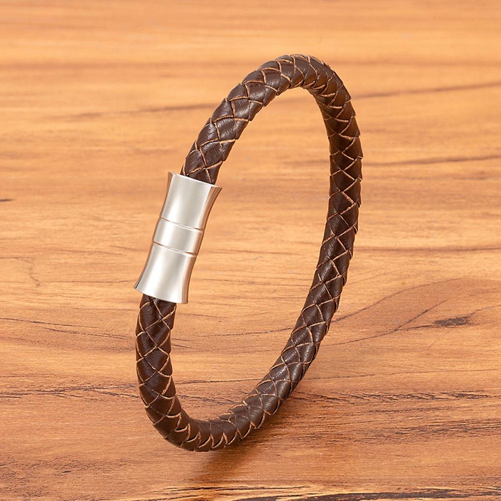 Unisex Armband Schwarz Braun Blau Echtes Geflochtenes Echtes Leder & Edelstahl Armband mit Schnallenverschluss Herren Armband